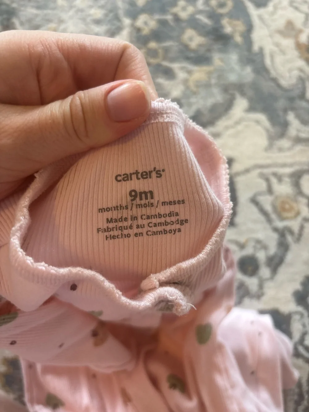 Carter's Light Pink Footed Sleep & Play with Green and Tan Hearts